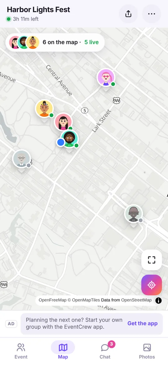 Live map: everyone in the crew, latest point only