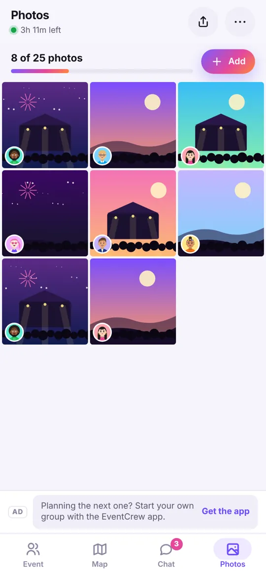 Shared photos, one album per event